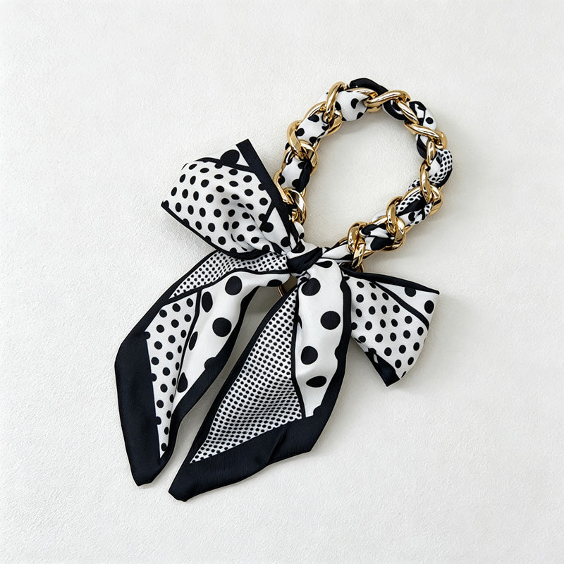CouldNook Silver Link Scarf Phone Wrist Strap - Monochrome Bow