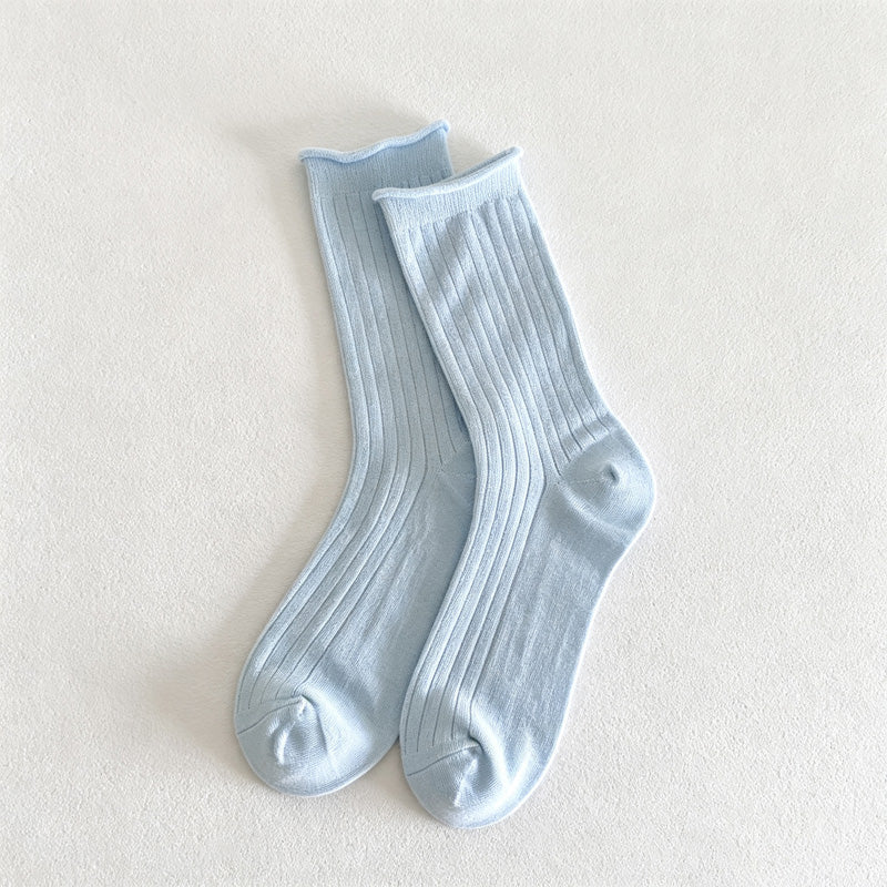 CouldNook Scalloped Ribbed Crew Socks-Scalloped Cuff Edge