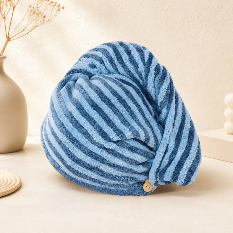 CouldNook Striped Hair Drying Wrap - Button Fastening and Chevron Options