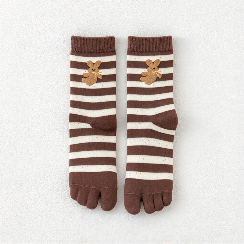 CouldNook Patterned Split-Toe Socks - Rabbit Motifs And Contrast Toe Sections