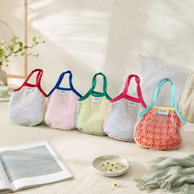 CouldNook Color‑Block Mesh Tote Bag‑Sweet Fresh Style Grid Net Handbag