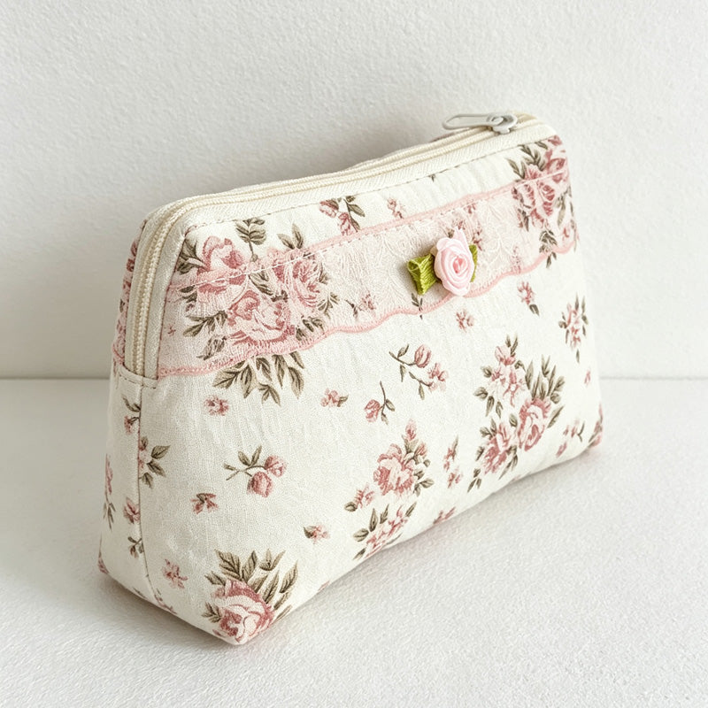 CouldNook Floral Coin Pouch - Lace-Edged Quilted Design Collection