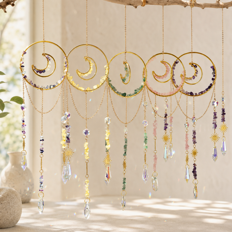 CouldNook Gemstone Moon Suncatcher Ornament - Circular Hanging Frame