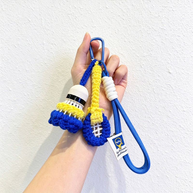Badminton Racket and Shuttlecock Keychain with Cord Loop