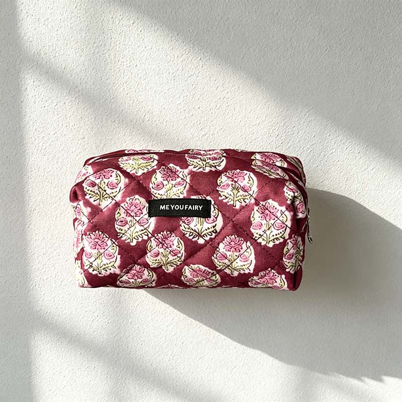 CouldNook Floral Quilted Cosmetic Bag - Padded Zip Pouch Styles