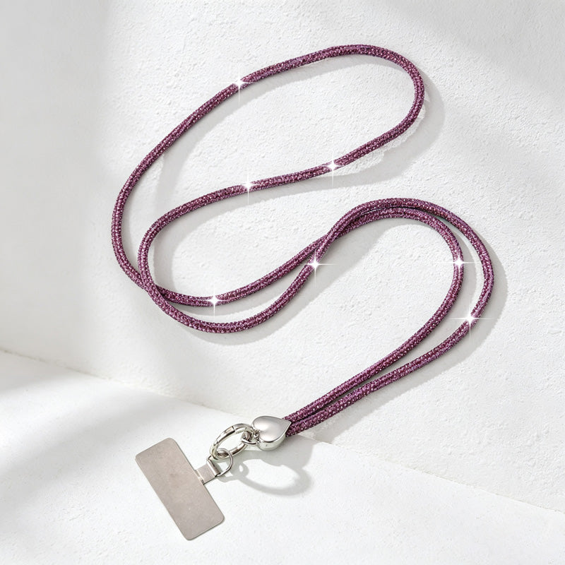 CouldNook Rhinestones Set Crossbody Phone Strap with Heart-Shaped Links