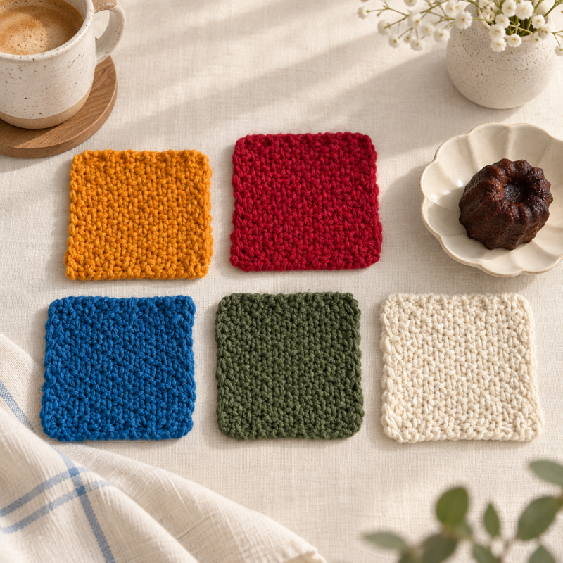 CouldNook Hand Knit Square Coaster - Chunky Textured Surface