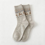 CouldNook Reindeer Pattern Crew Socks - Snowflake Bands And Heathered Body