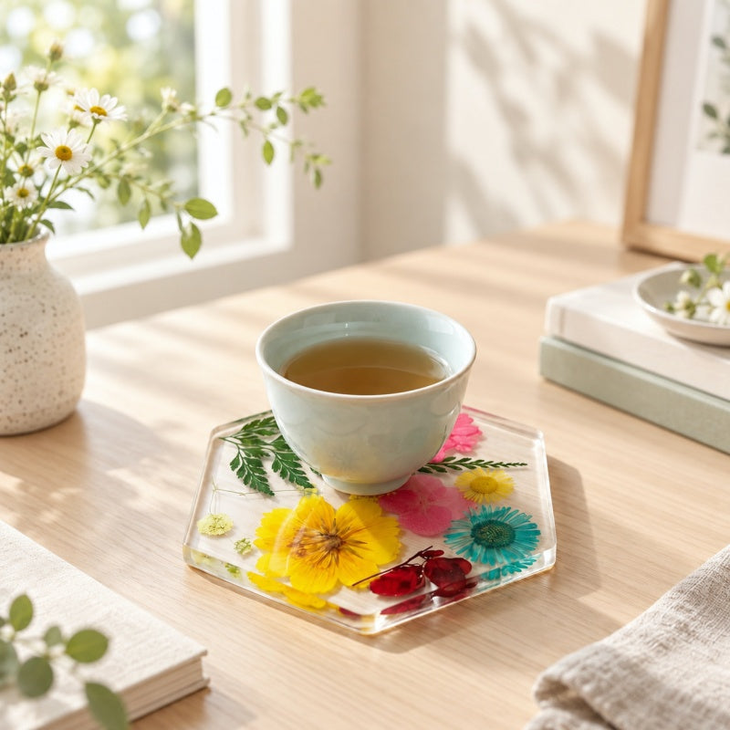 CouldNook Pressed Flower Coaster - Hexagonal Shape and Botanical Details