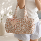CouldNook Quilted Floral Duffel Bag - Cylindrical Shape and Long Handles