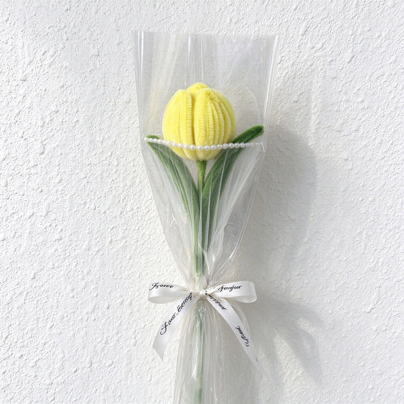 Artificial Tulip Bouquet with Pearl-Trim Wrapping