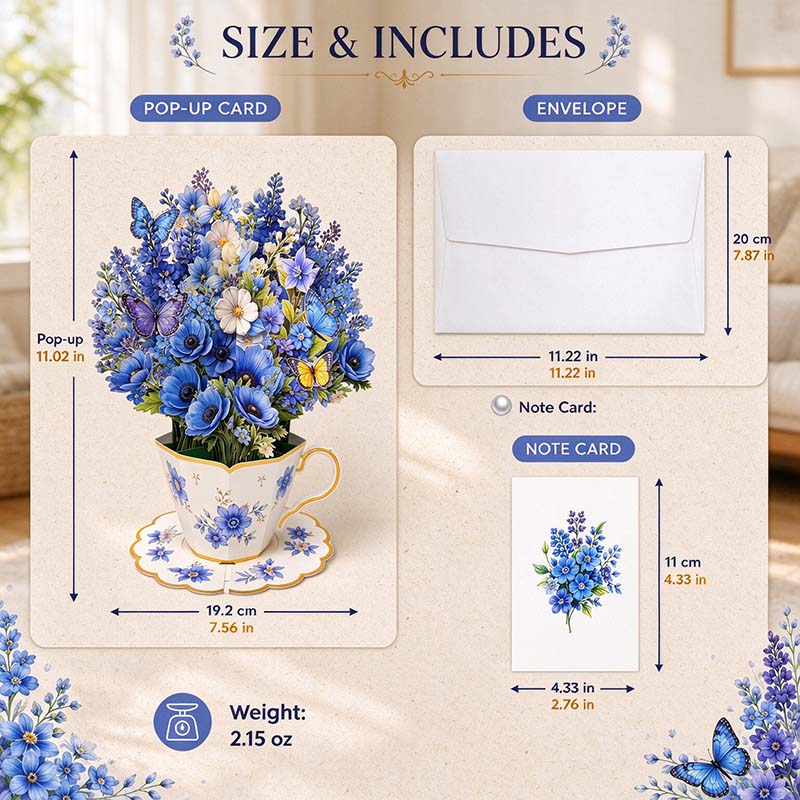 Teacup Flower Pop-Up Greeting Card with Butterflies