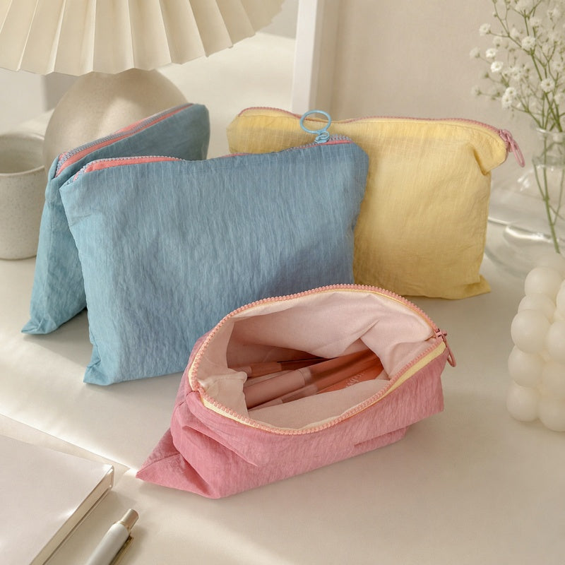CouldNook Grid Color‑Block Zipper Pouch‑Macaron Portable Toiletry Storage Bag