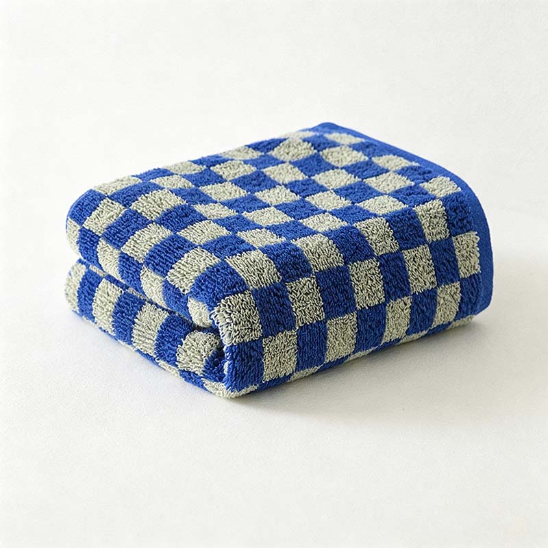 CouldNook Checkerboard Cotton Face Towel - Contrasting Jacquard Woven Squares