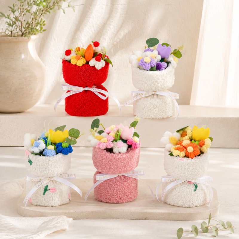 CouldNook Yarn Flower Bouquet - Layered Rolled Fabric Wrap