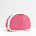 Plush-Trim Semicircle Cosmetic Bag
