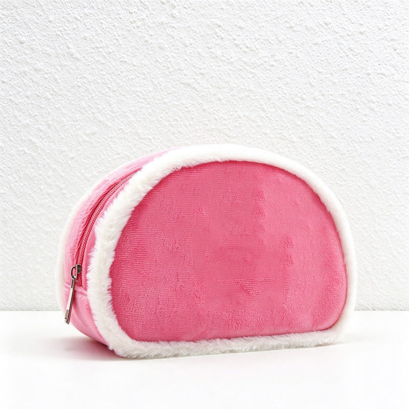 Plush-Trim Semicircle Cosmetic Bag