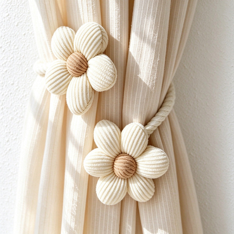 Flower Curtain Tieback with Flexible Wrapped Stem