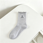 CouldNook Cozy Embroidered Scallop Crew Socks - Everyday Footwear Accent