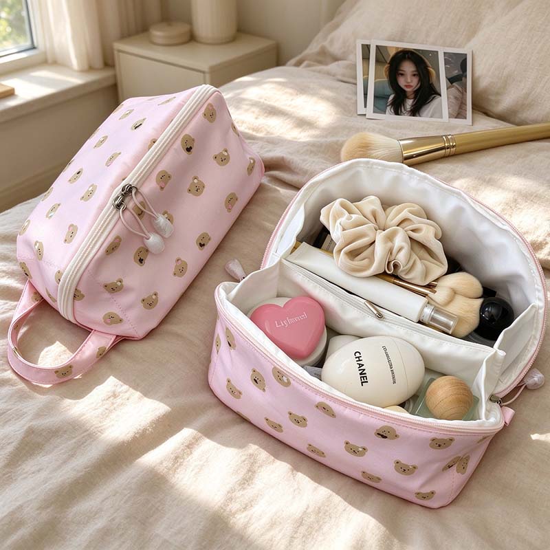 Bear Cosmetic Bag - Printed Faces and Central Divider