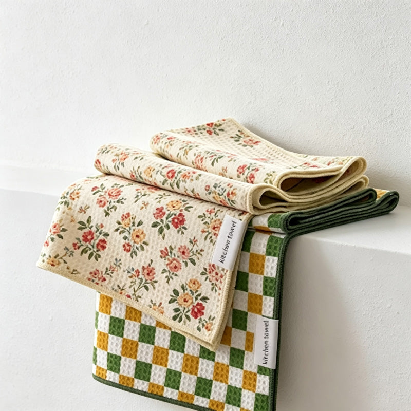 CouldNook Printed Tea Towel - Floral Blue and Brown Patterns