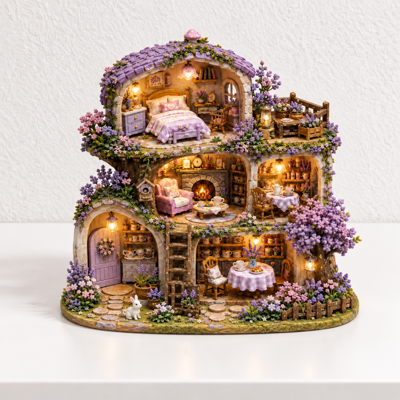 Lavender Cottage Fridge Magnet - Layered Rooms and Flowers