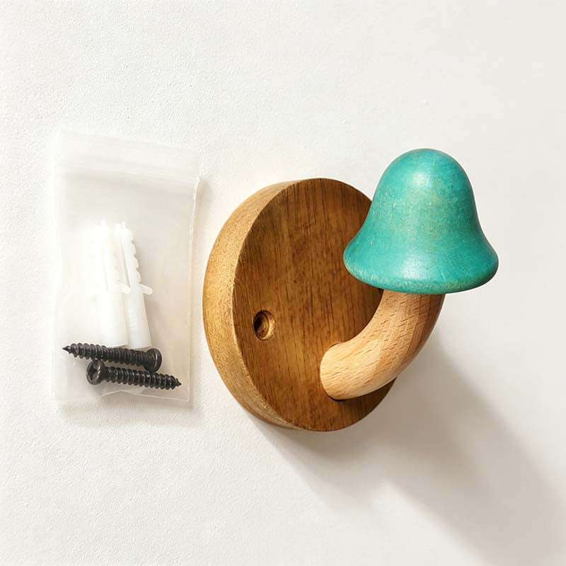 CouldNook Wood Mushroom Wall Hook - Adhesive Screw Options