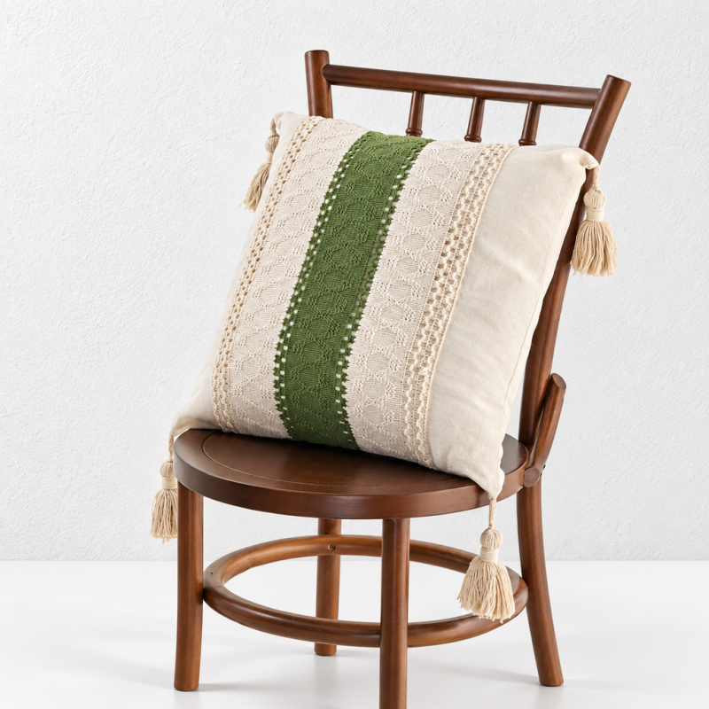 CouldNook Tasseled Cushion Cover - Woven Patterns And Four Corner Tassels