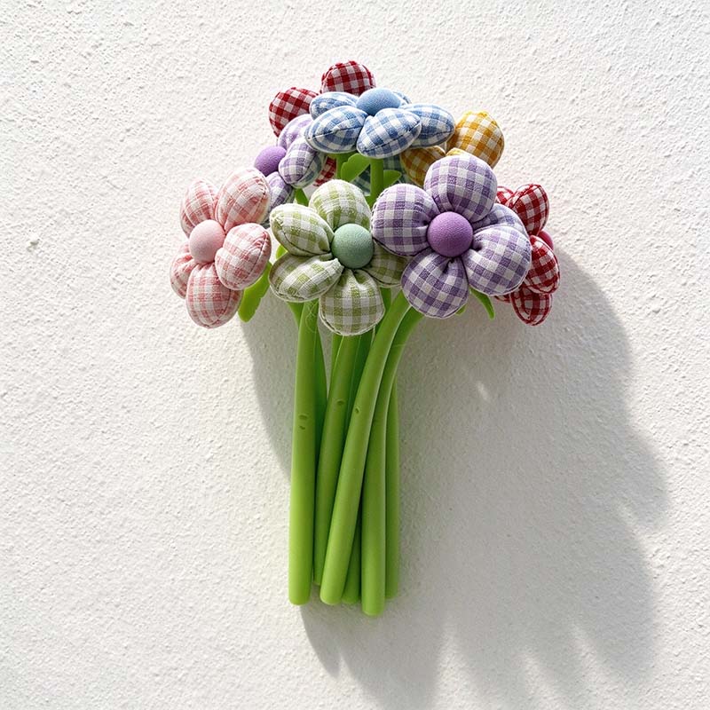 CouldNook Fabric Flower Gel Pen - Padded Petals And Curved Leafy Stem