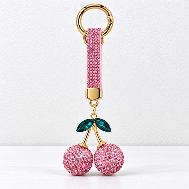 CouldNook Cherry Keychain - Twin Rhinestone Fruits and Coordinating Short Strap