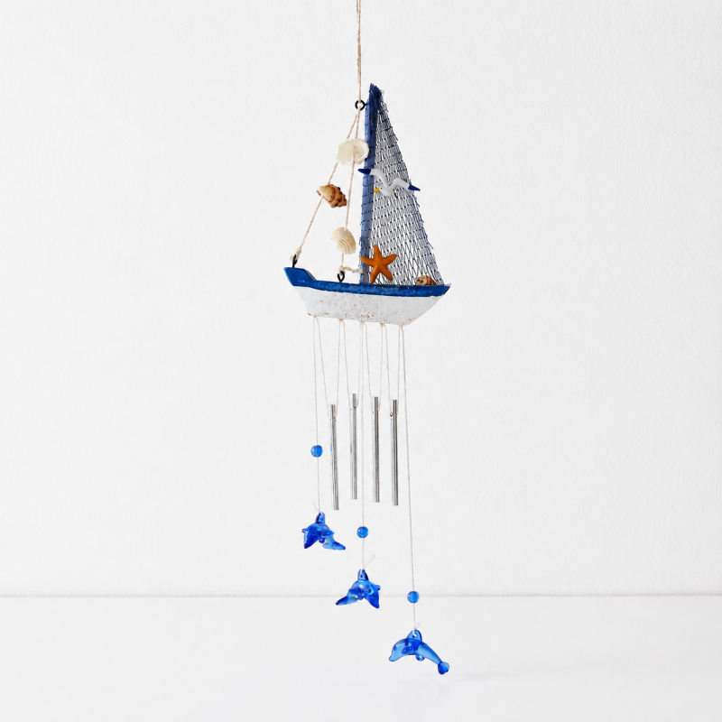 CouldNook Wooden Sailboat Wind Chime - Nautical Hanging Designs