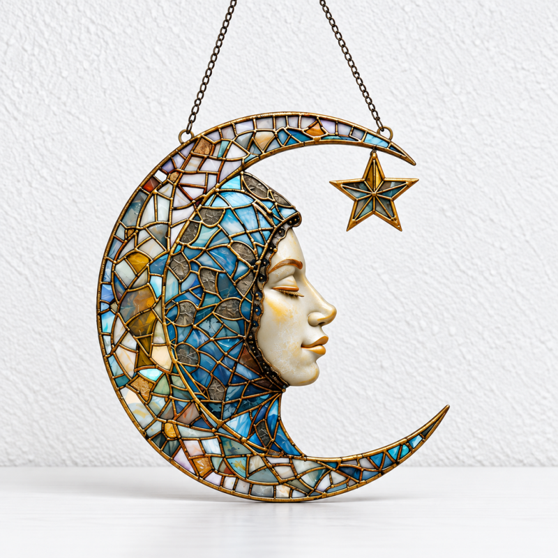 CouldNook Moon Hanging Ornament - Flat Acrylic And Lantern-Inspired Artwork