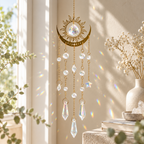 CouldNook Sun And Moon Suncatcher - Flame-Like Rays and Cascading Faceted Drops
