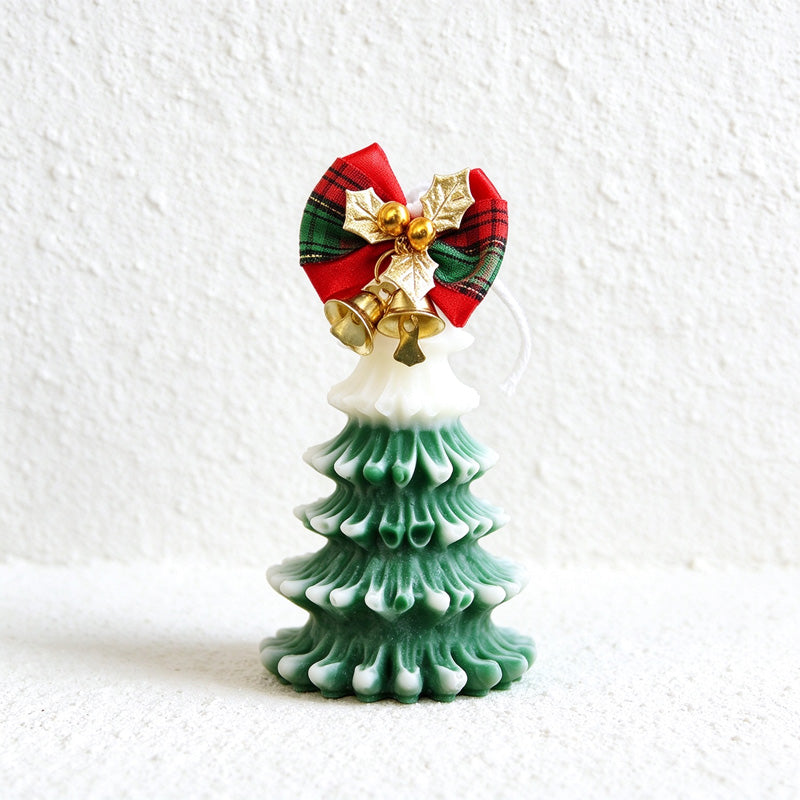Christmas Fir Scented Tree Candles with Snowy Details