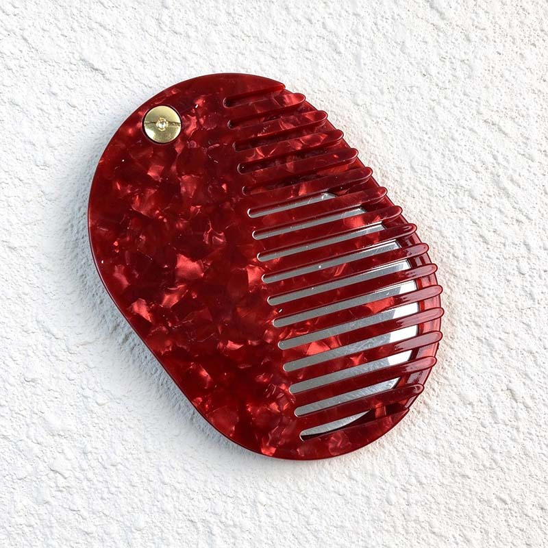 CouldNook Oval Mirror Comb - Patterned Acetate and Gold-tone Swivel Pivot
