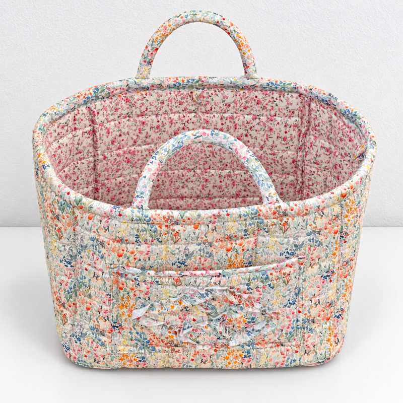 CouldNook Quilted Fabric Storage Basket - Twin Handles And Front Pocket
