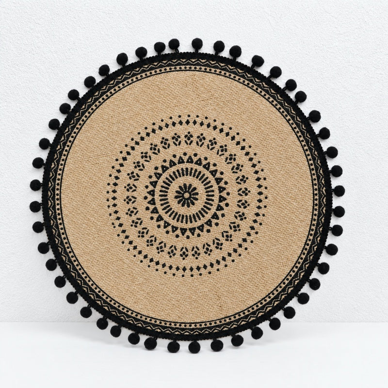 CouldNook Round Jute Placemat - Mandala Print and Decorative Trim