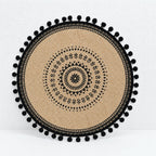 CouldNook Round Jute Placemat - Mandala Print and Decorative Trim
