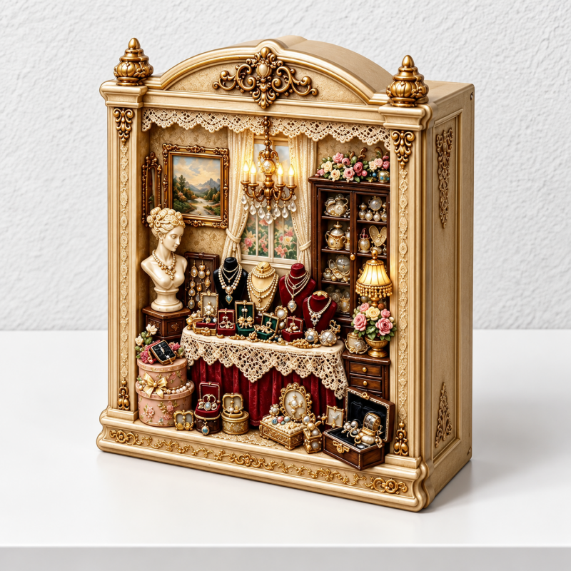 Jewelry Shop Fridge Magnet - Ornate Frame and Miniature Displays