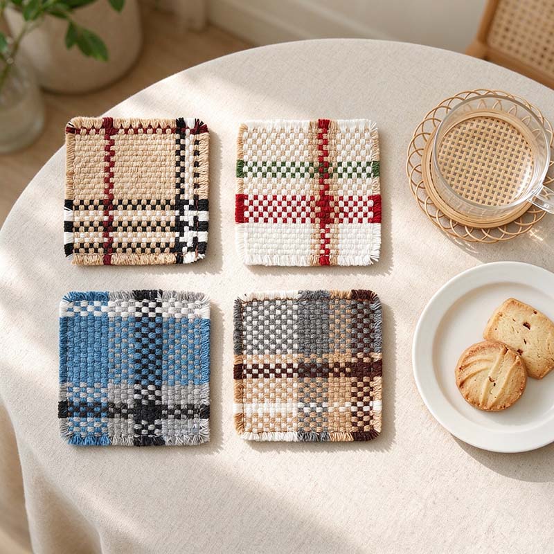CouldNook Check Woven Table Mat - Fringed Edges