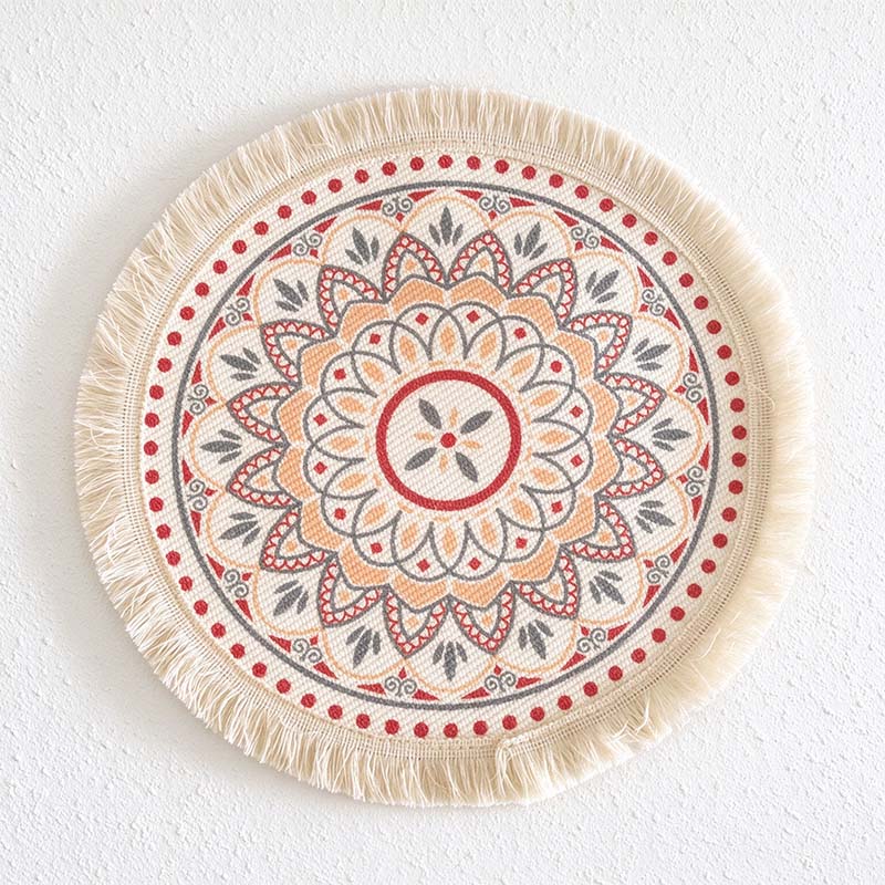 CouldNook Mandala Fringed Table Mat - Round Print