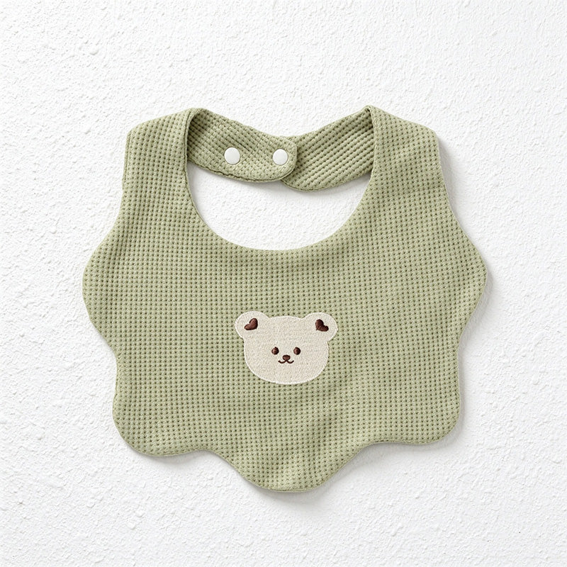 Bear Embroidered Baby Bib with Waffle Texture