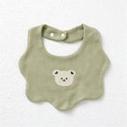 Bear Embroidered Baby Bib with Waffle Texture
