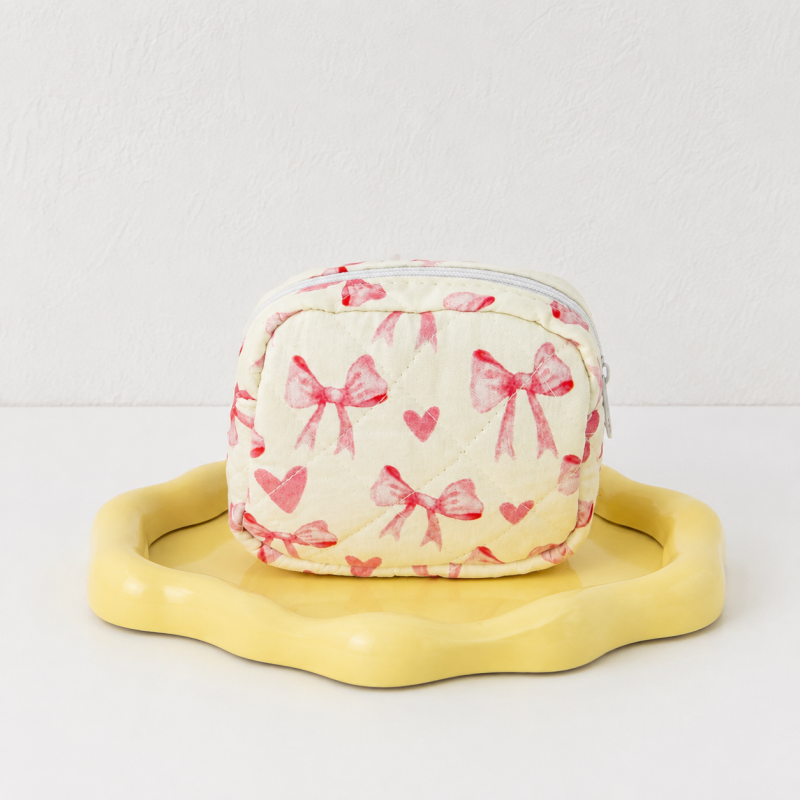 CouldNook Quilted Cosmetic Bag - Bow Print and Top Handles
