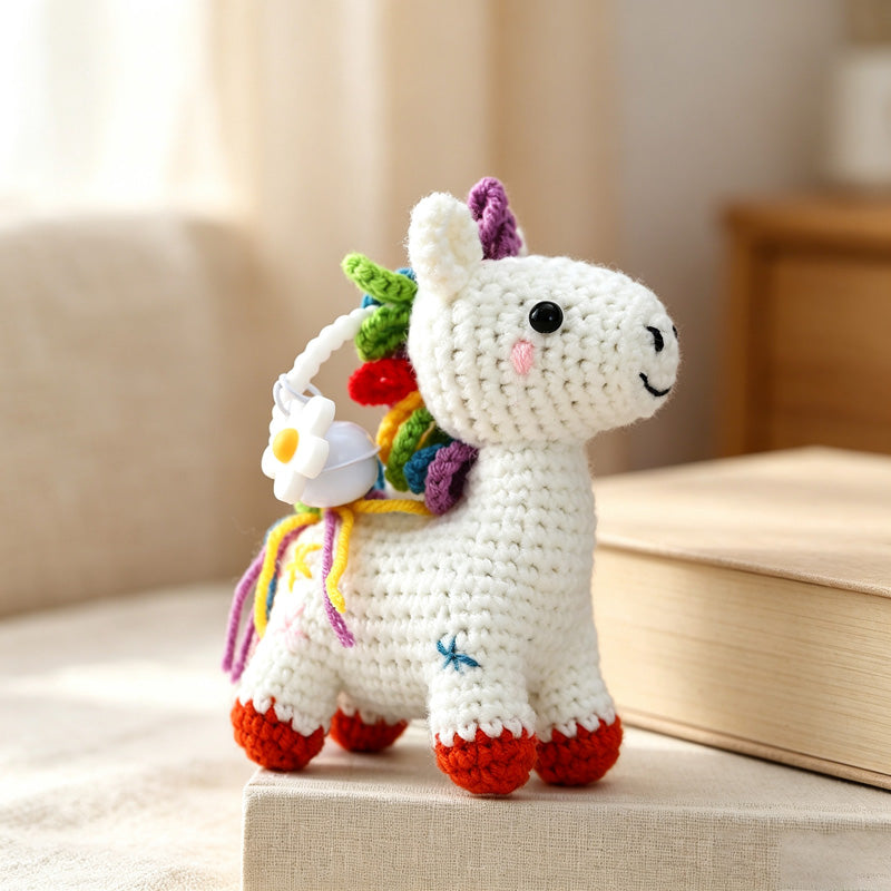 CouldNook Yarn Rainbow Horse Ornament - Colorful Mane Details