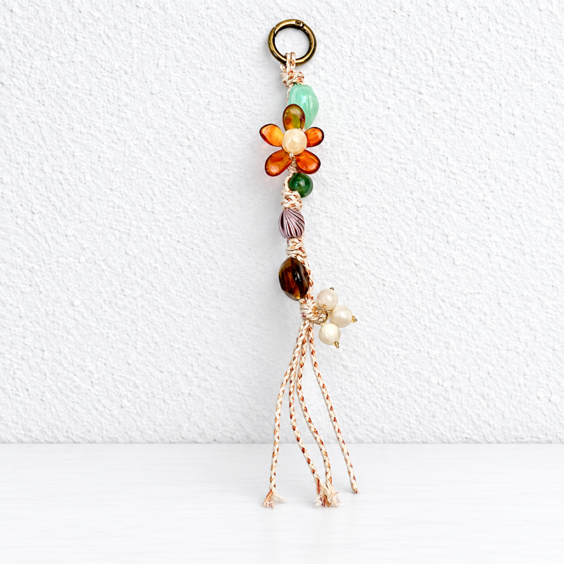 CouldNook Floral Beaded Charm - Twisted Cords and Loose Tassel Ends