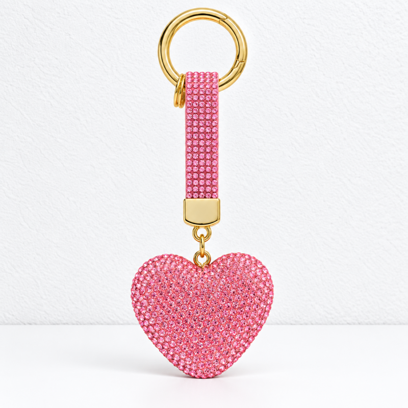 CouldNook Heart Keychain - Rhinestone-covered Shape and Matching Short Strap