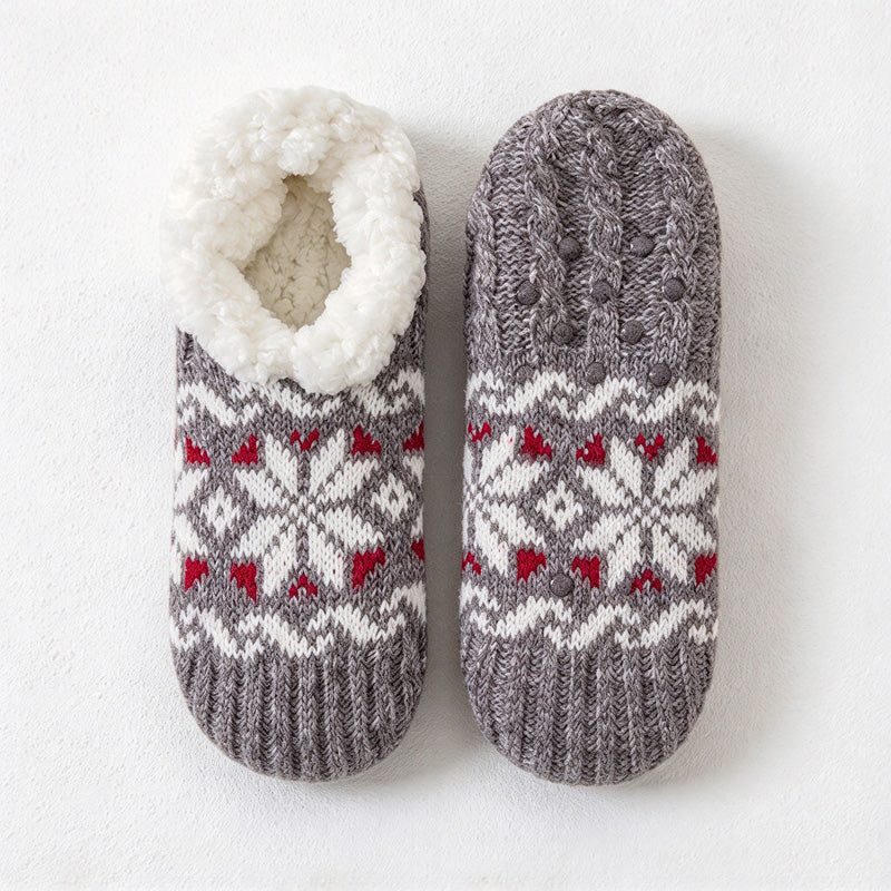 CouldNook Snowflake Slipper Socks - Patterned Knit And Fleece-Look Lining