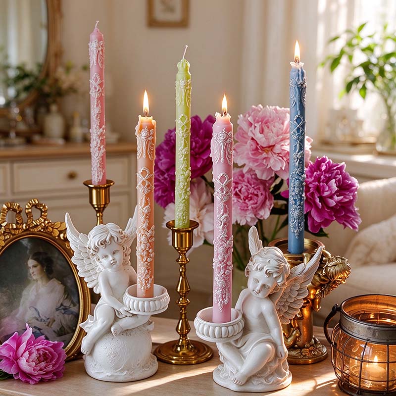 CouldNook Floral Relief Taper Candle - Raised Ornament