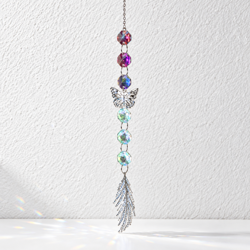 CouldNook Celestial Suncatcher - Silver-Toned Motifs and Linked Faceted Decorations